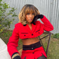 Hilary Banks Red & Black Cropped Skirt Suit